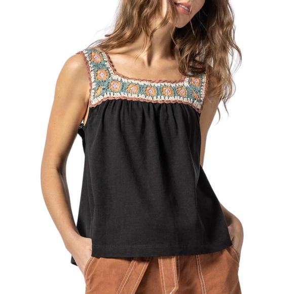 LILLA P Tops - NEW LILLA P crochet trim tank top in black multi